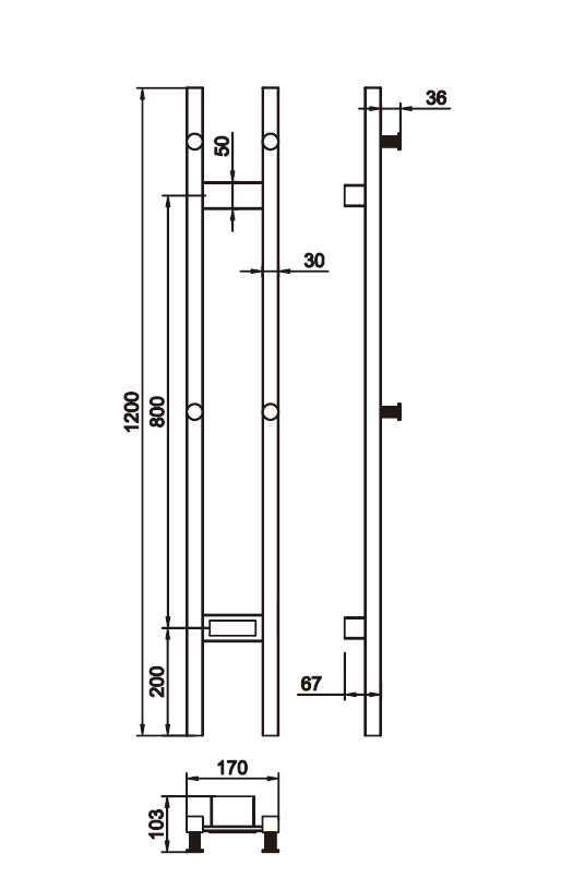 Полотенцесушитель электрический 2-трубы квадратный GUN METAL