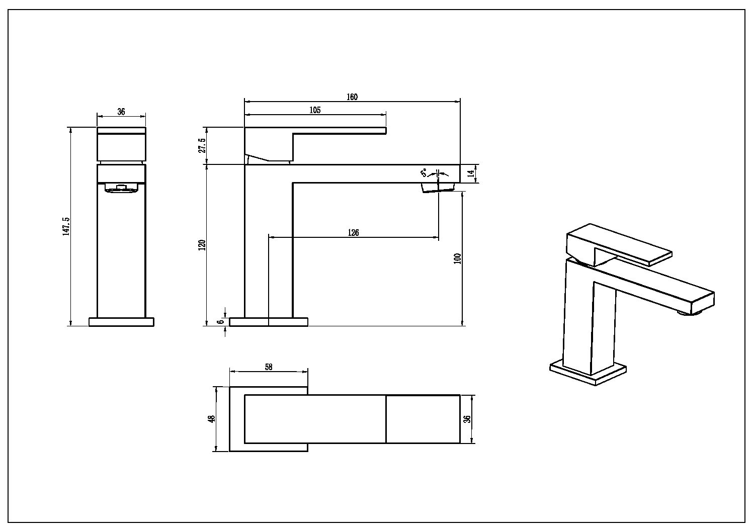 Cмеситель для умывальника Qubic Shine Gold