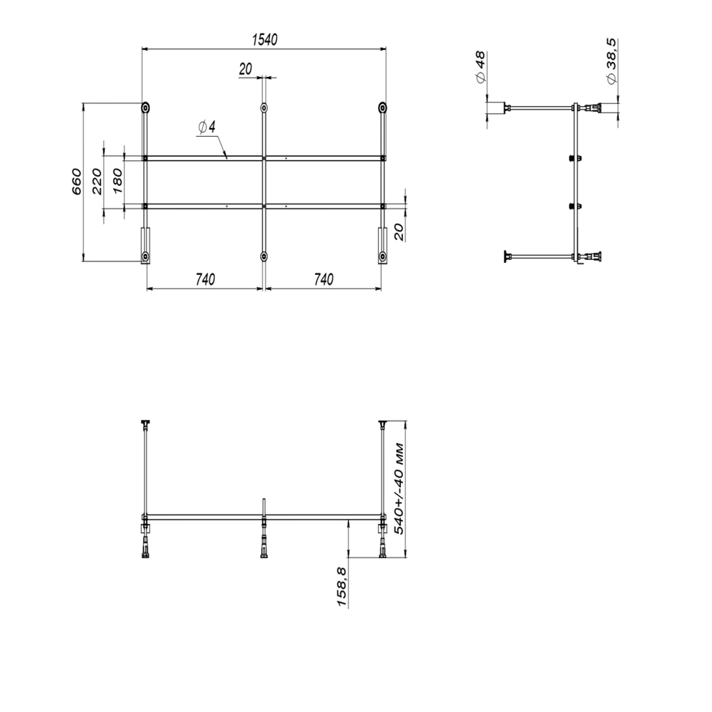 W01A-160-070W-R Разборный каркас для ванны 160х70 см