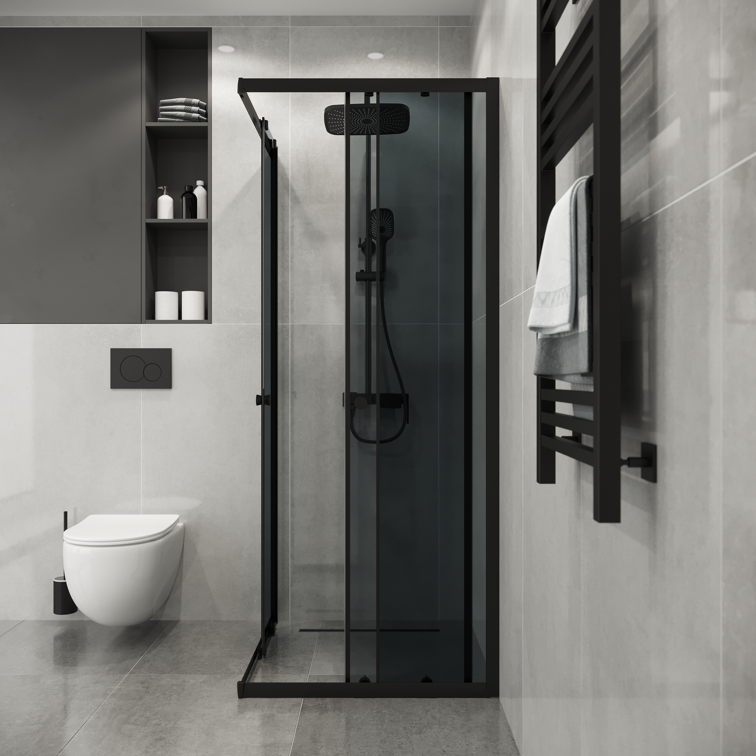 Душевое ограждение Niagara Eco (100х100х190) квадрат,раздвижное,черный,стекло тонированное,1 место NG-1010-14QT 