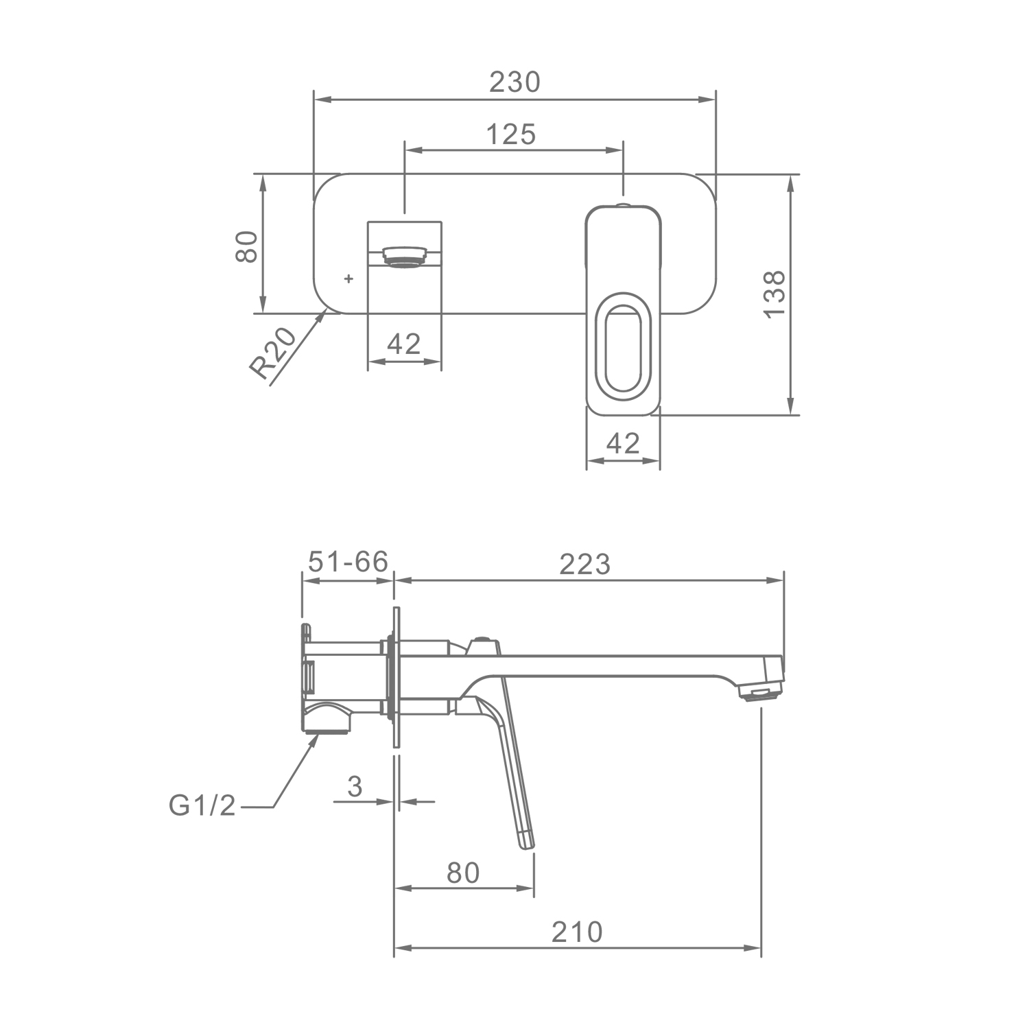 Смеситель Raglo для раковины встраиваемый монолитный, хром R51.11