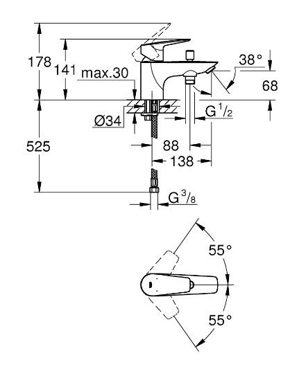 Смеситель на борт ванны BauLoop, 1 отверстие, хром 23562001