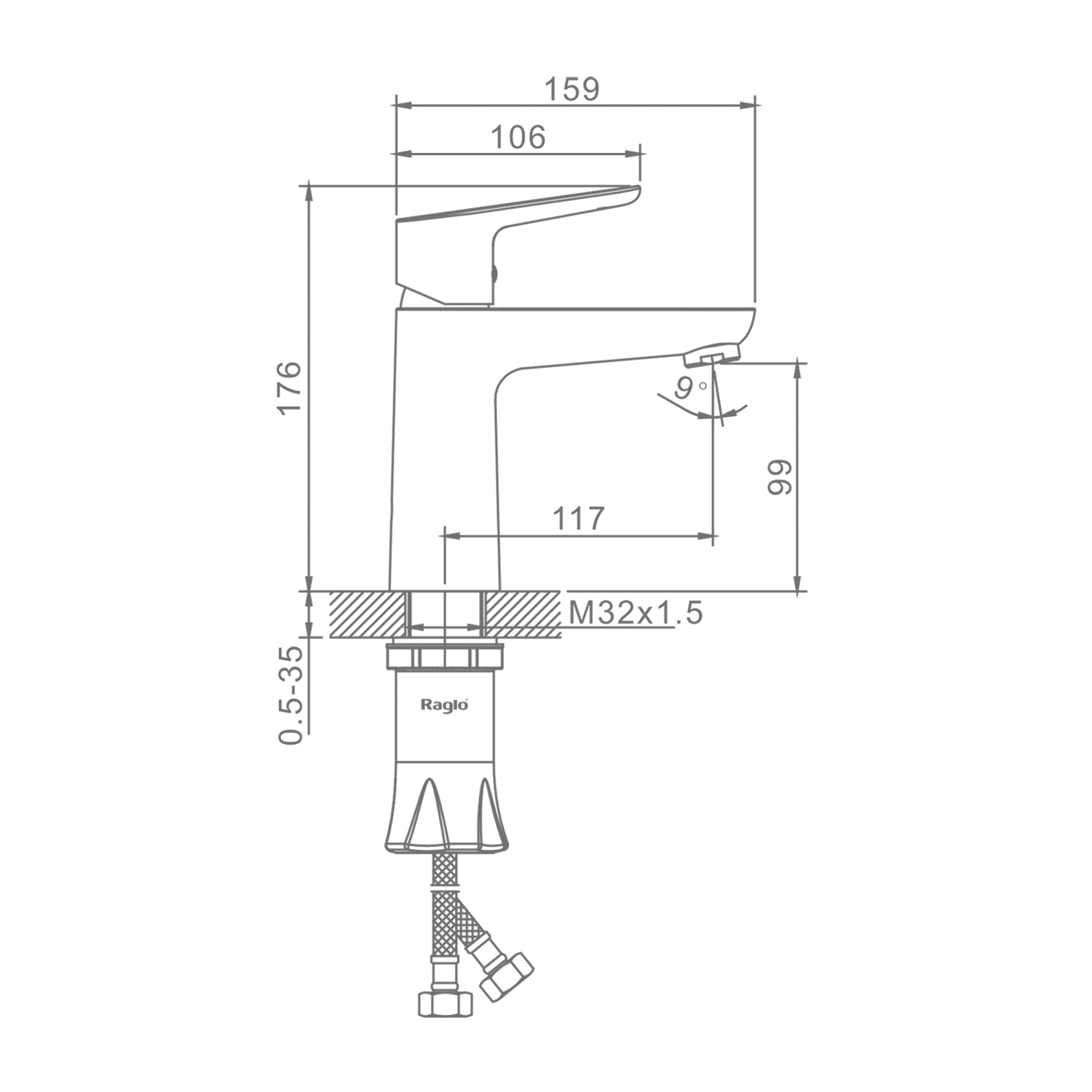 Смеситель Raglo для раковины монолитный, хром R31.10