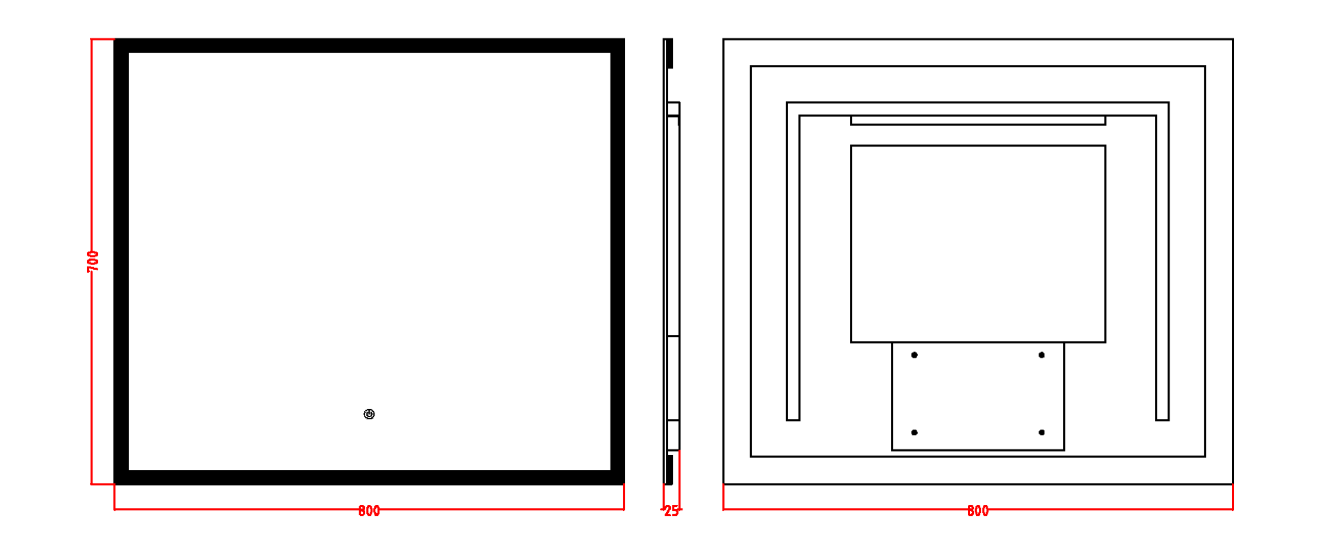 Зеркало прямоугольное без рамы, подсветка, сенсор, 80*70см 