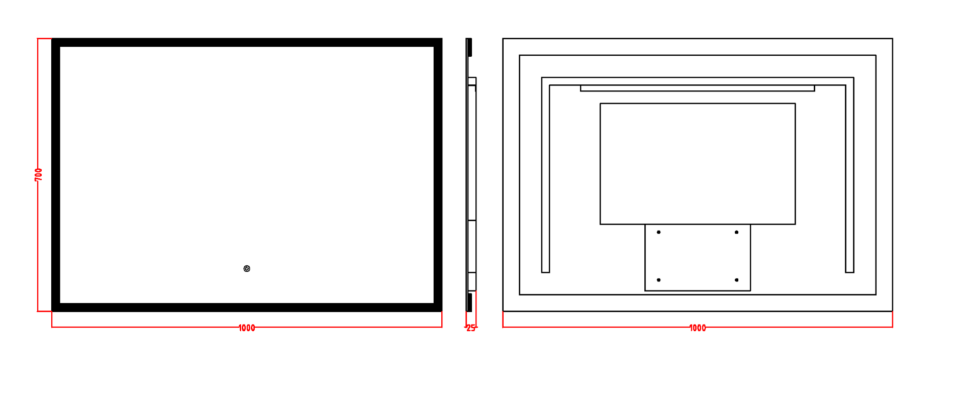 Зеркало прямоугольное без рамы, подсветка, сенсор, 100*70см 