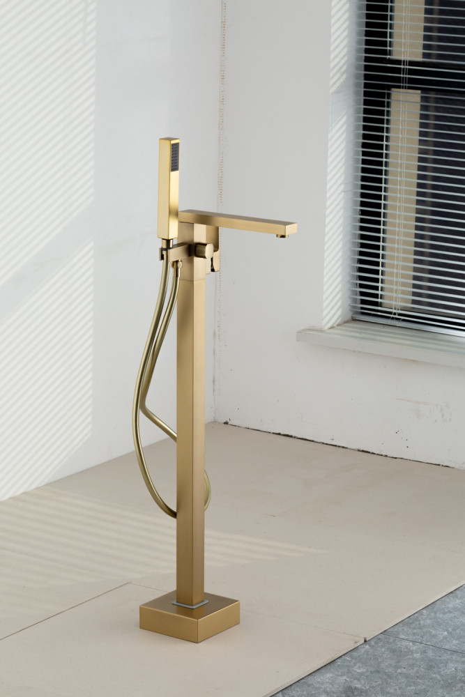 Смеситель напольный для ванны  сатин золотой FRAP