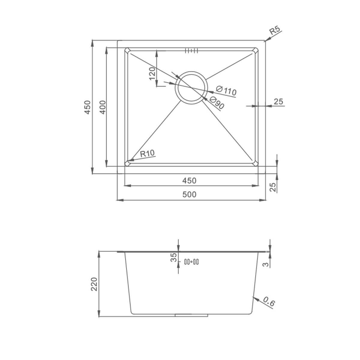 Кухонная мойка Splenka S700.5045.09 из нержавеющей стали в базу от 60см, графит
