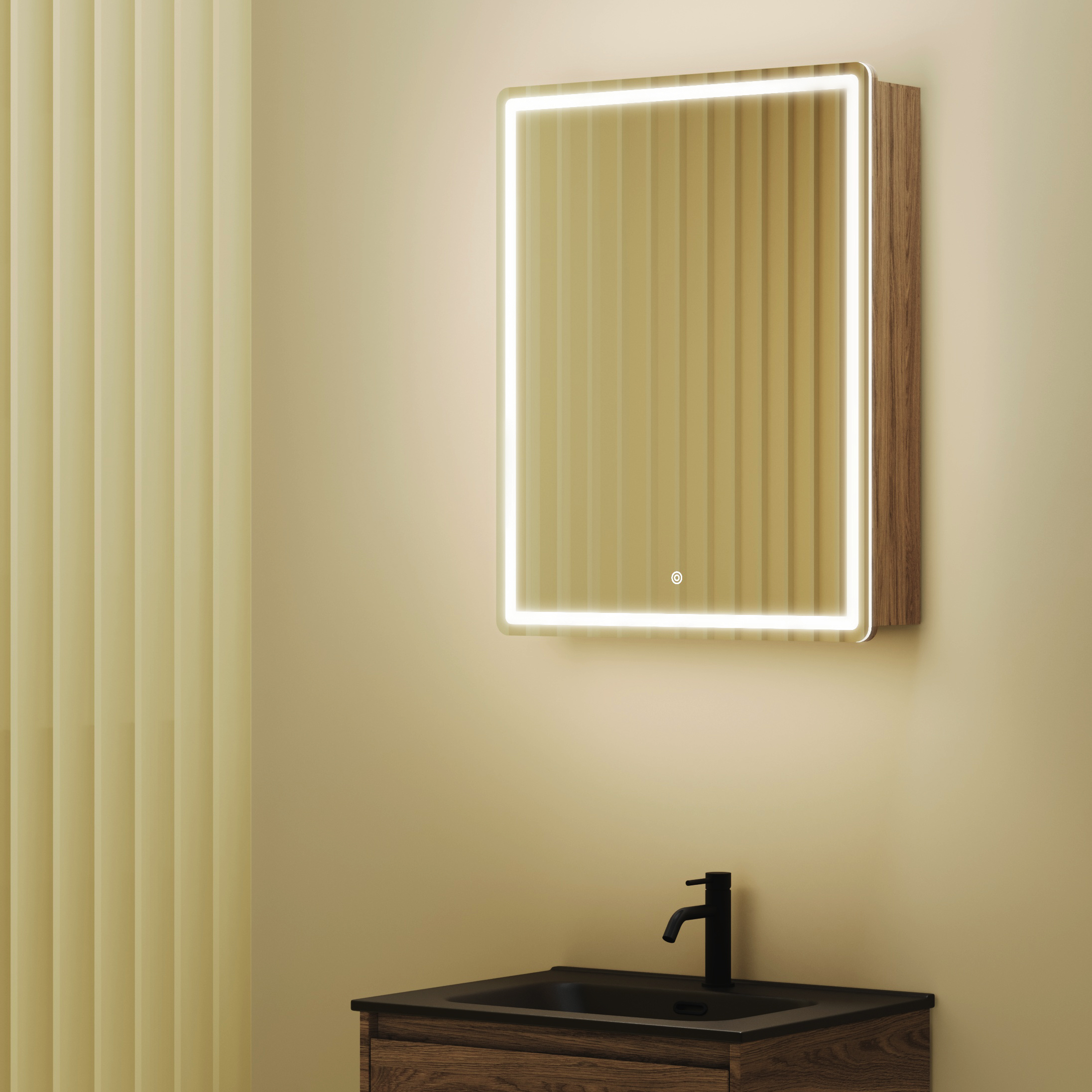Зеркальный шкаф Sancos Блик / Mirror MI60ECH 59x74 с подсветкой, дуб чарльстон