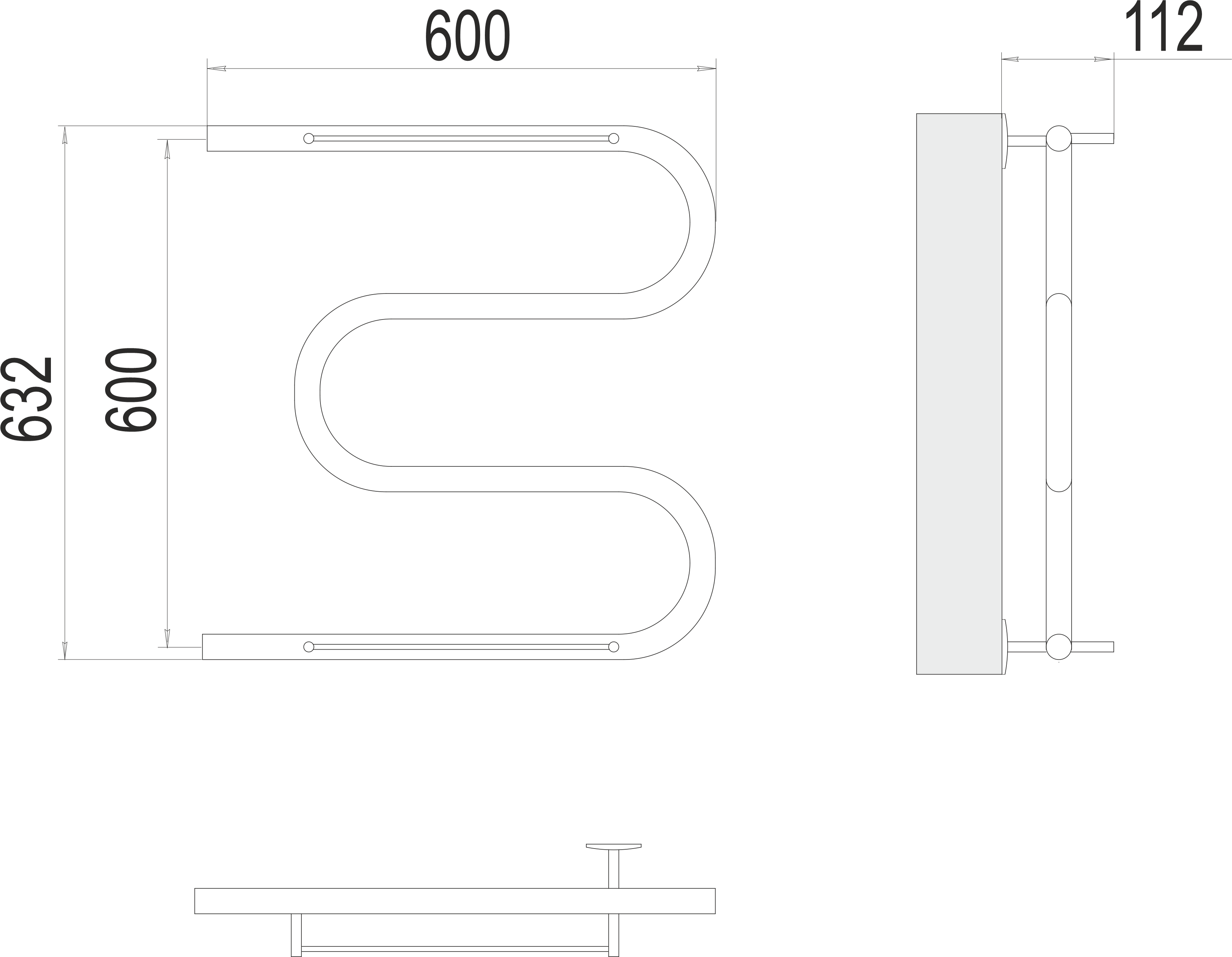 Полотенцесушитель М-образный с полкой (1") 600х600