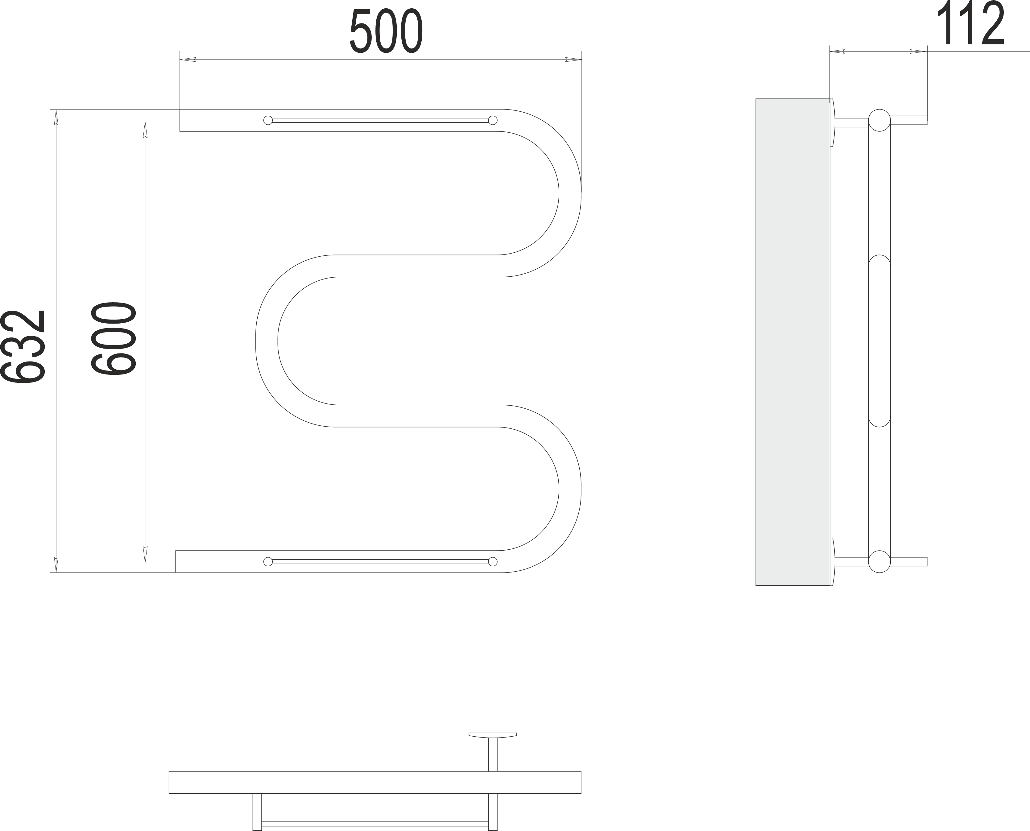Полотенцесушитель М-образный с полкой (1") 600х500