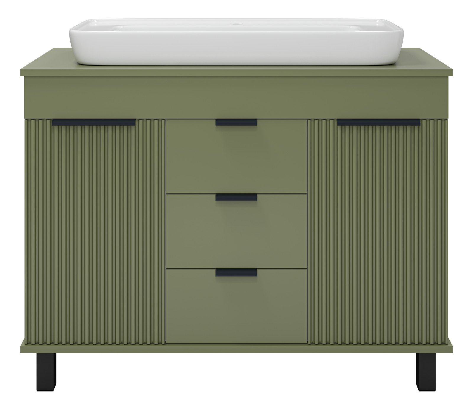 Тумба напольная 3 ящ. зеленая мат. эмаль + раковина ENFIDA -100 