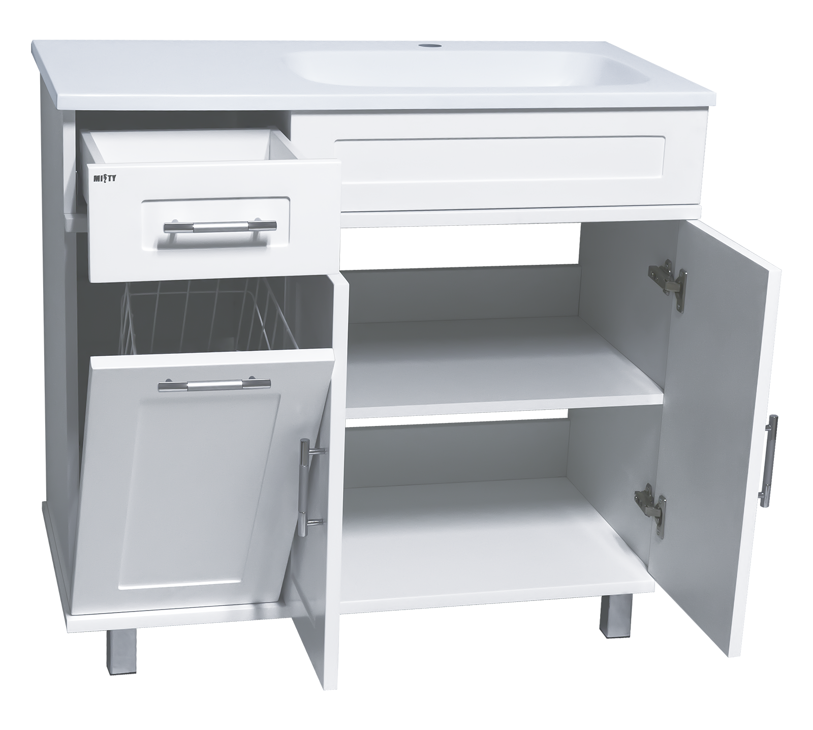 Тумба напольная Купер - 90 с Б/К правая белая + раковина