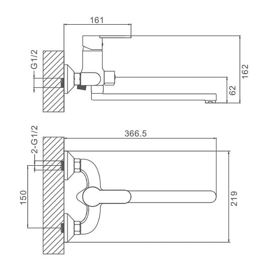 Смеситель Prohanss P64.22 для ванны и душа универсальный поворотный излив 30 см, хром