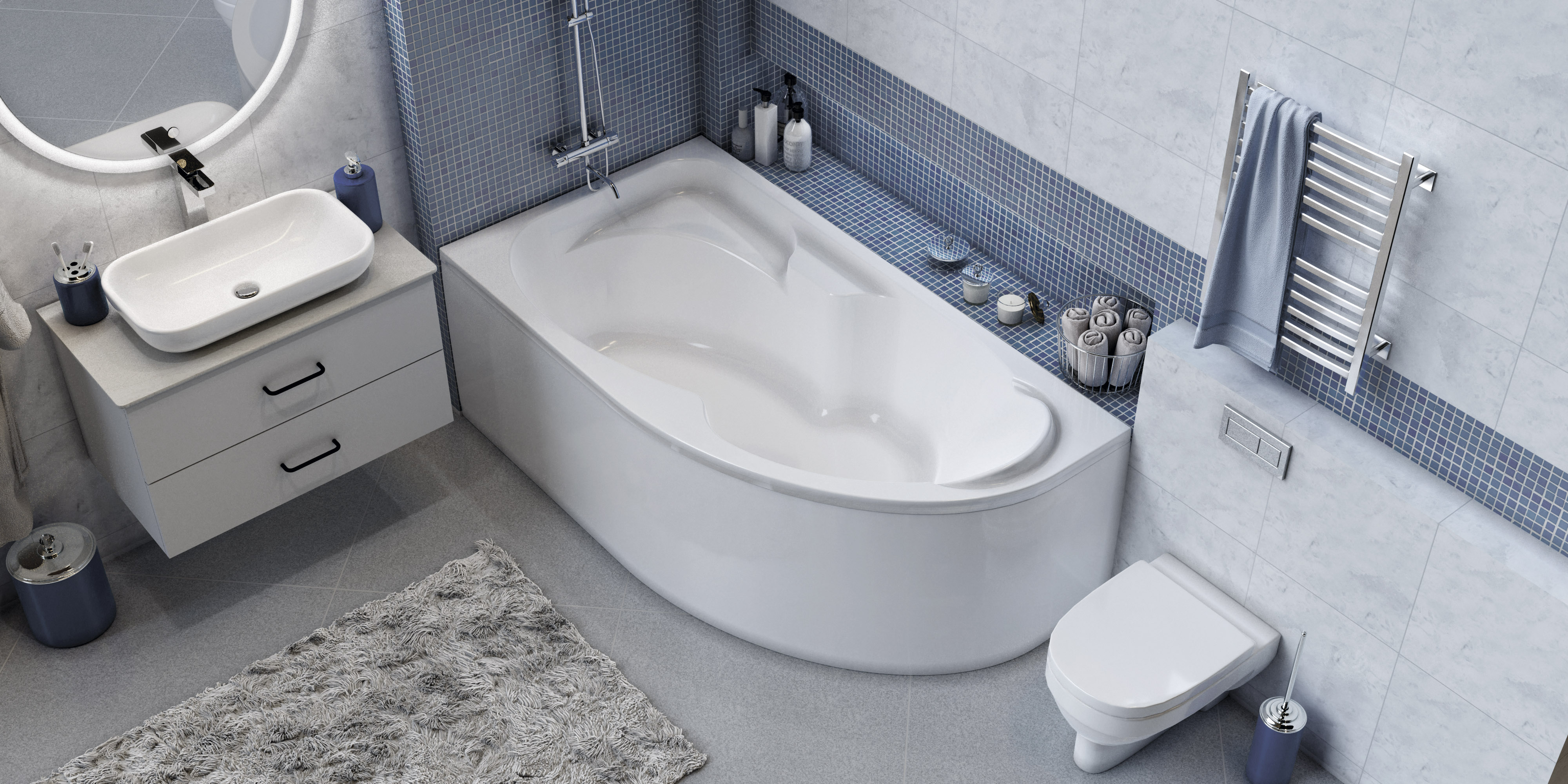 Ванна акриловая 1Marka DIANA 150x90 Асимметричная Белая Левая 01ди1590л