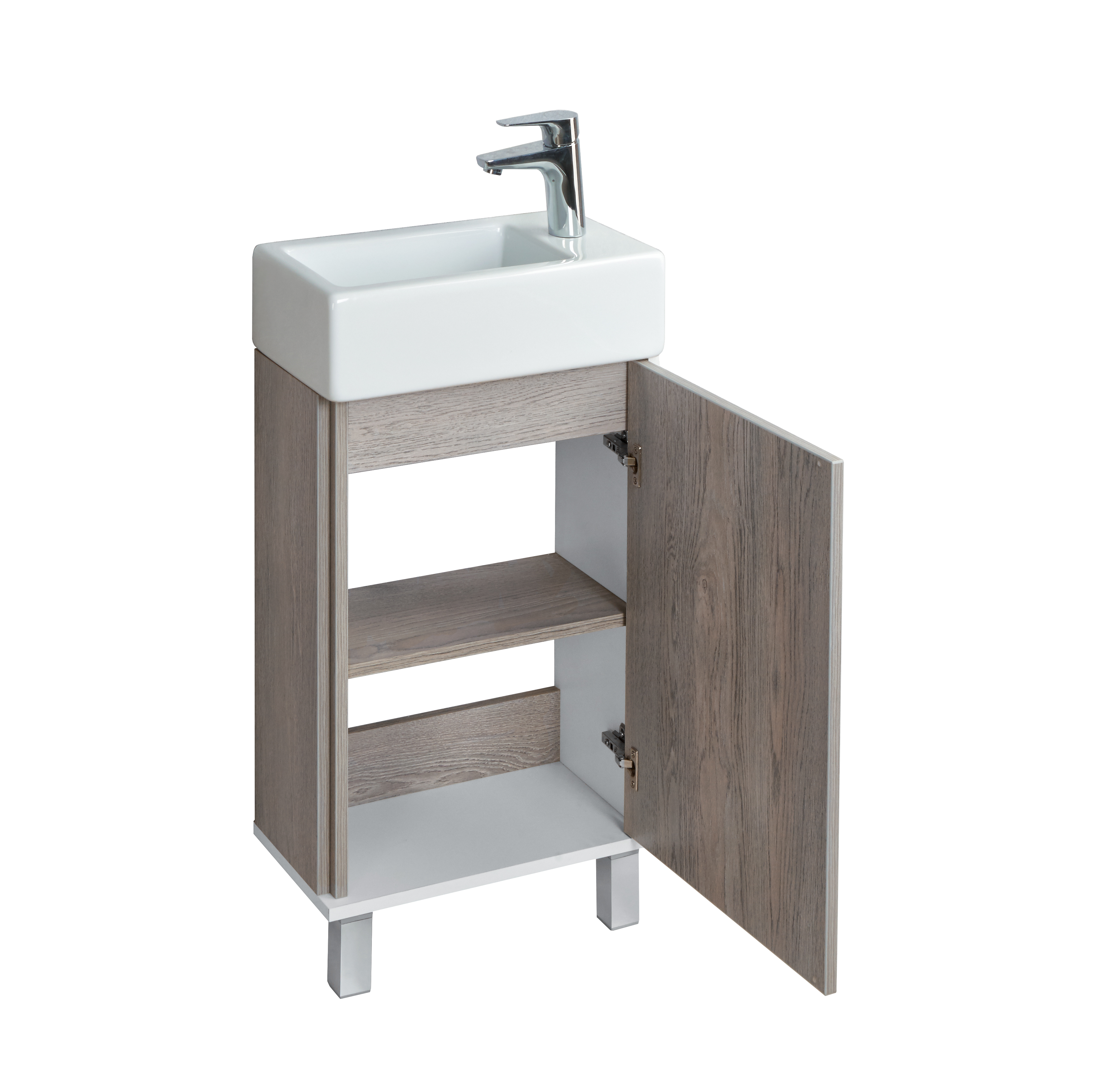 Тумба под раковину AQUATON Эмма белый, дуб наварра 1A221601EAD80