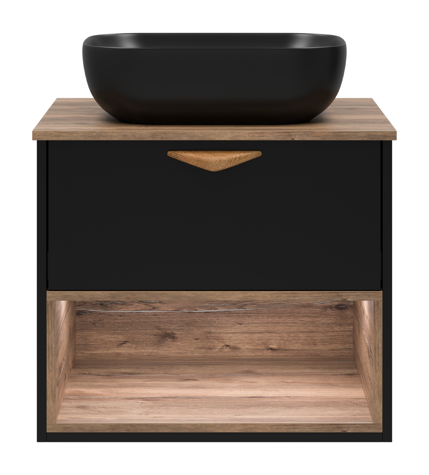 BERGEN - 60 Тумба подвесная 1 ящ (ДСП (Дуб Гал/черн мат.эмаль) + раковина