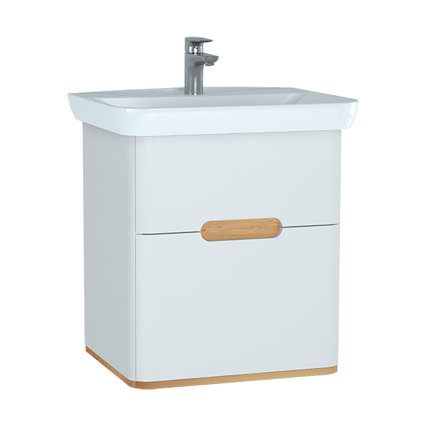 60822 Sento Тумба с раковиной с 2 ящиками 65 см с LED подсветкой цвет матовый белый VITRA