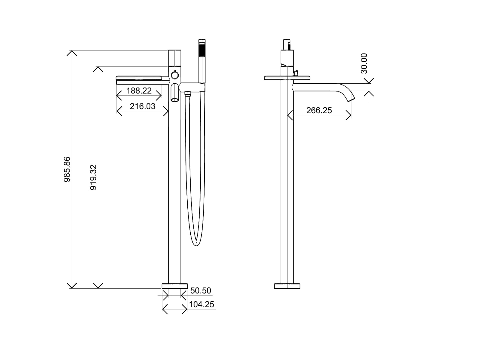 Смеситель STICK напольный Nickel Brush c ручкой DIMOND