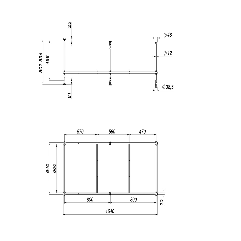 W00A-170-075W-RХ универсальный каркас 170х75 см
