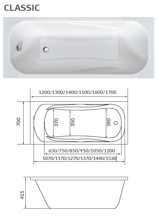 Ванна "CLASSIC" 120х70 А 1Marka