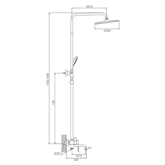 Душевая система Prohanss P61.24 для ванны и душа с тропическим душем поворотный излив 15 см, хром