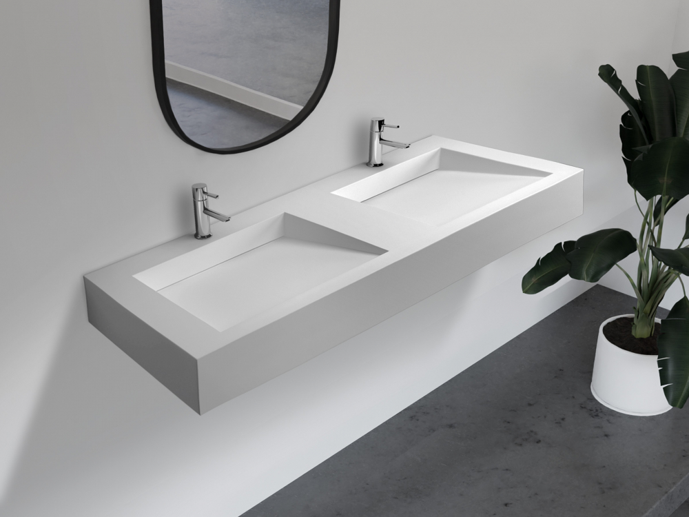 Раковина подвесная ABBER Stein AS2643-1.2 двойная, белая матовая в магазинах СантехГид