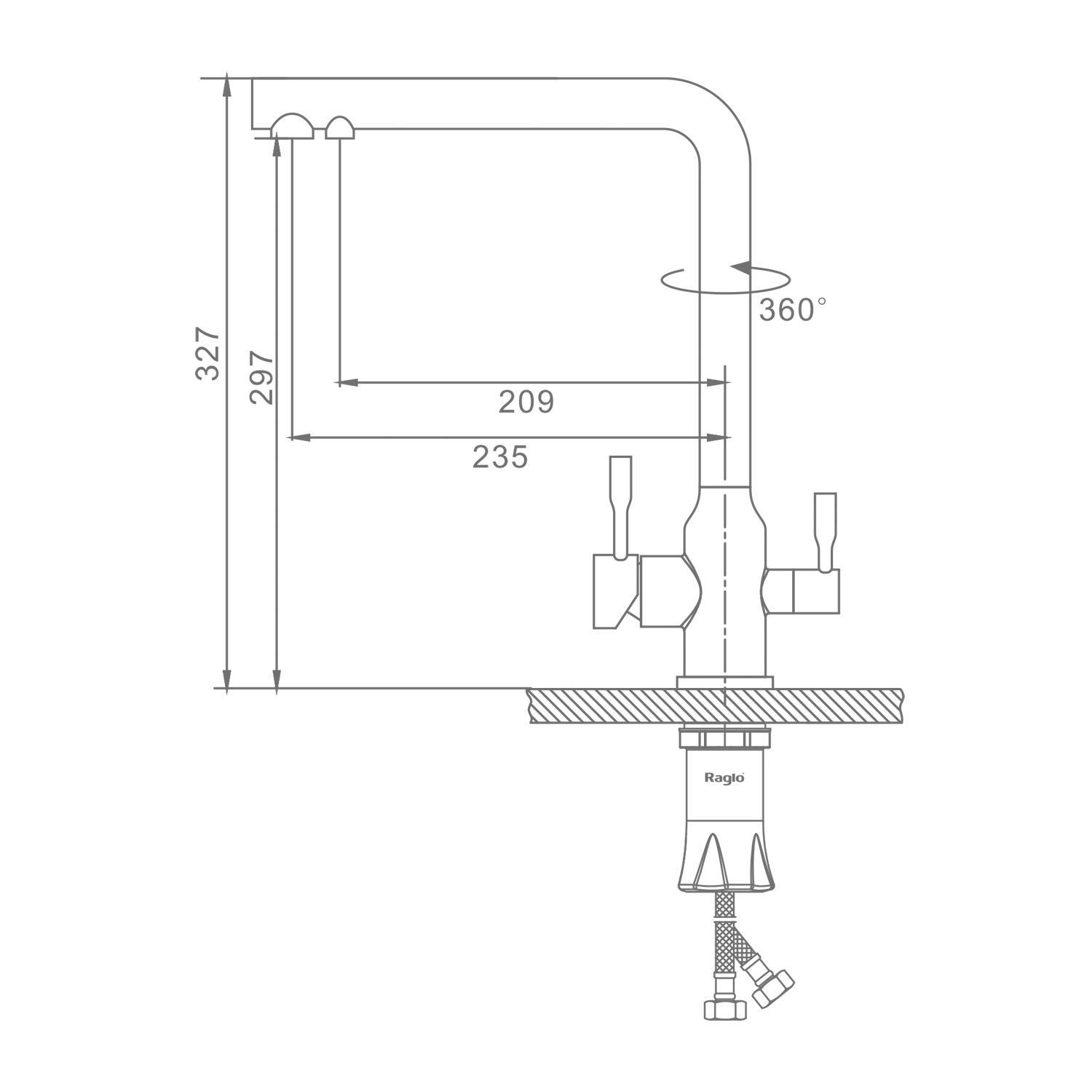 Смеситель Raglo для кухни с подключением к фильтру излив поворотный, графит R81.61.09