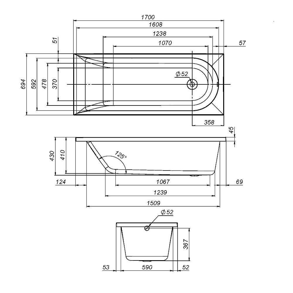 W72A-170-070W-R2 каркас для ванны spirit 170х70