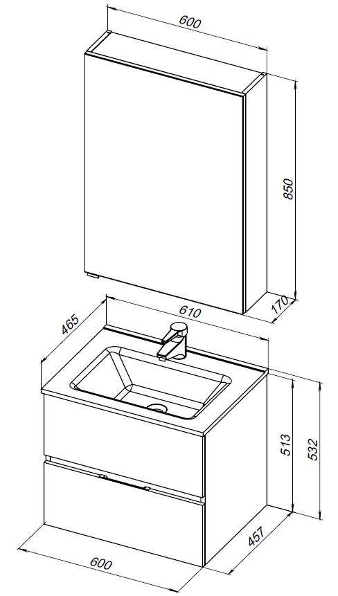 Комплект мебели для ванной Aquanet Алвита New 60 2 ящика, белый матовый