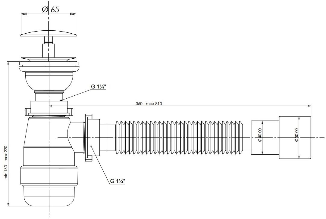 Сифон для раковины серый Aquanet d40/50