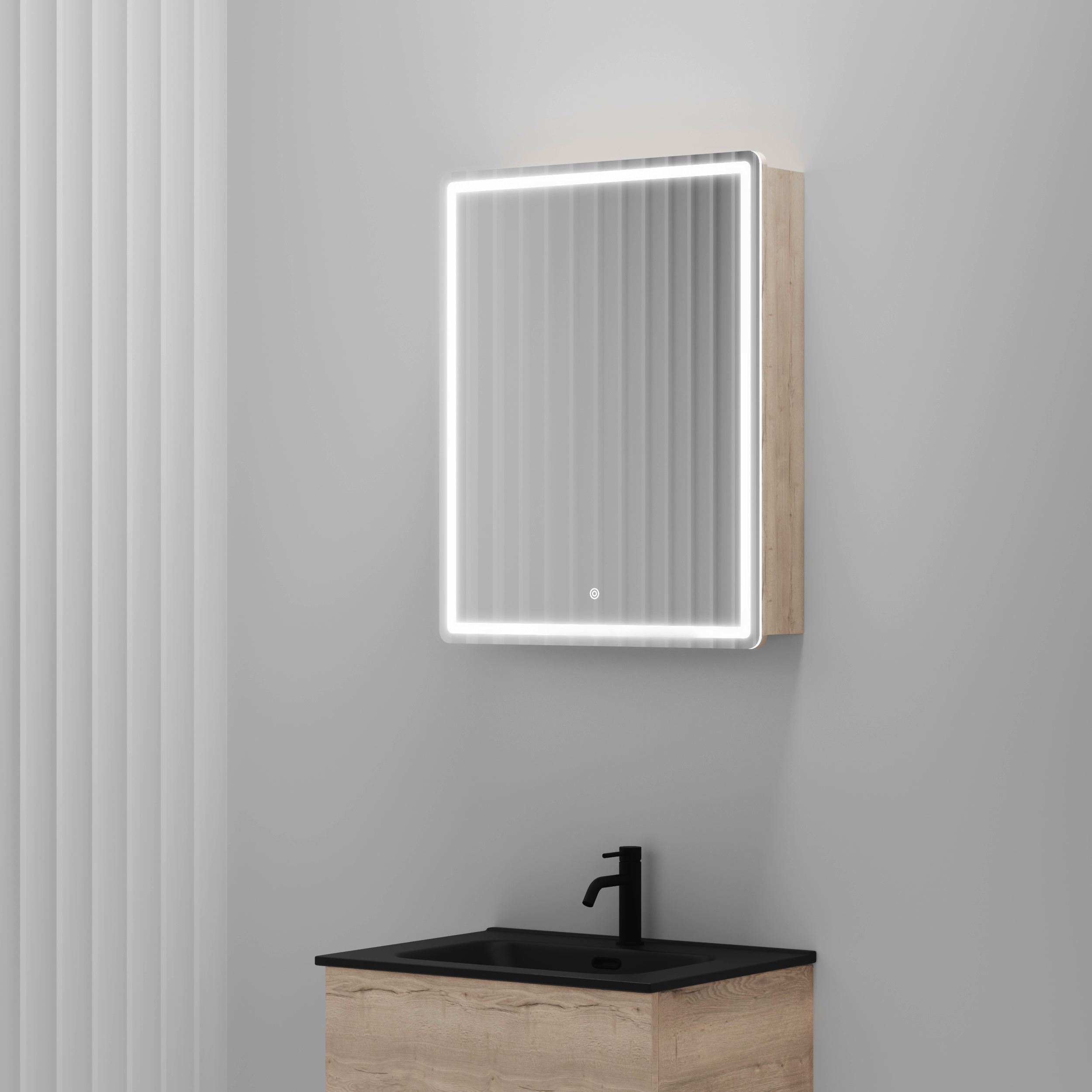 Зеркальный шкаф Sancos Блик / Mirror MI60EG 59x74 с подсветкой, дуб галифакс натуральный