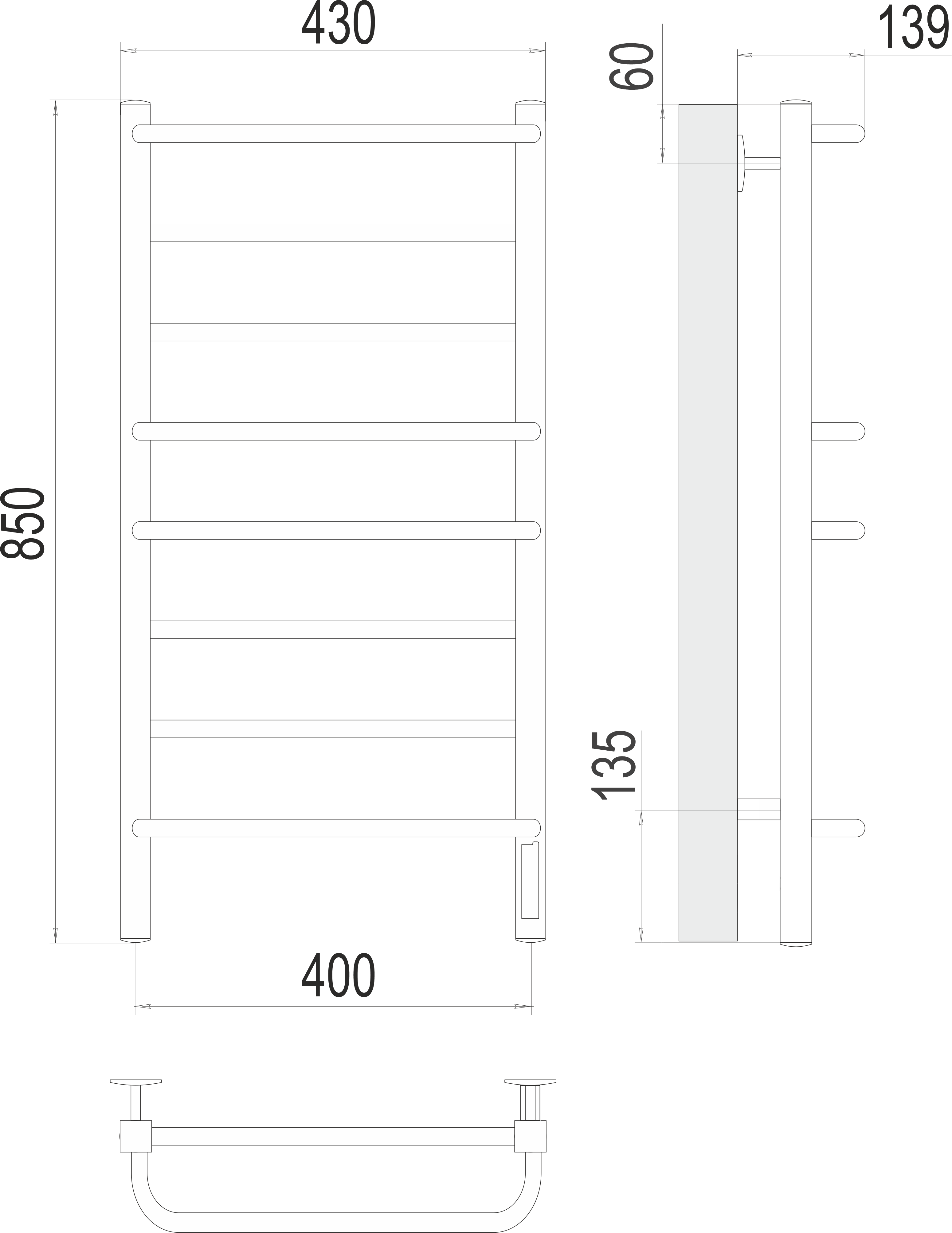 Полотенцесушитель Евромикс квадро П8 400х850