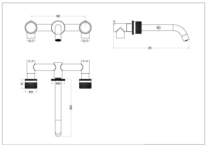 Смеситель из стены STICK LINEA на 3 отв. BLACK