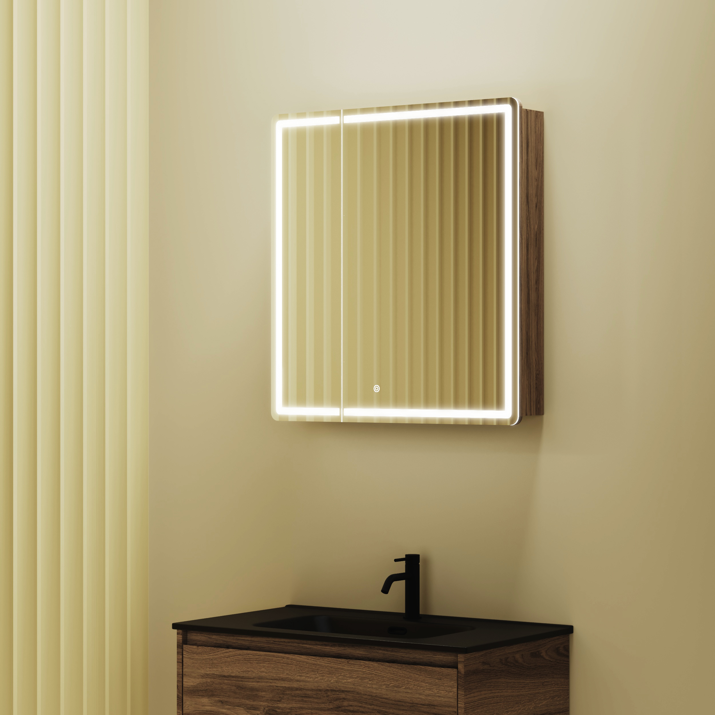 Зеркальный шкаф Sancos Блик / Mirror MI70ECH 69x74 с подсветкой, дуб чарльстон