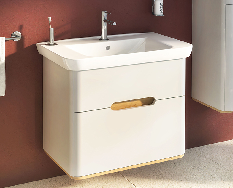 60824 Sento Тумба с раковиной с 2 ящиками 80 см с LED подсветкой цвет матовый белый VITRA