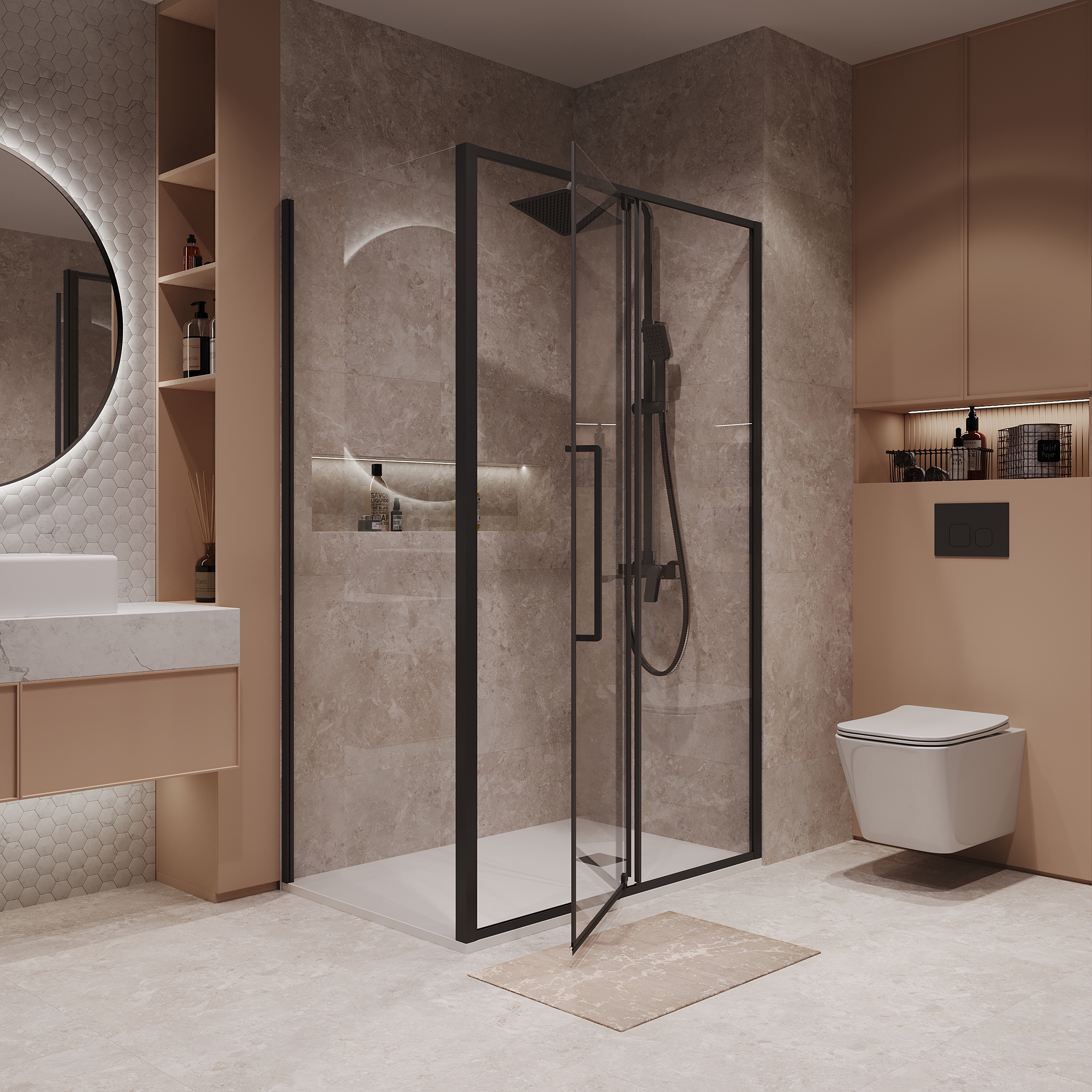 Боковая стенка Niagara Nova (90х195) черный матовый,стекло прозрачное,1 место NG-A90B-34 