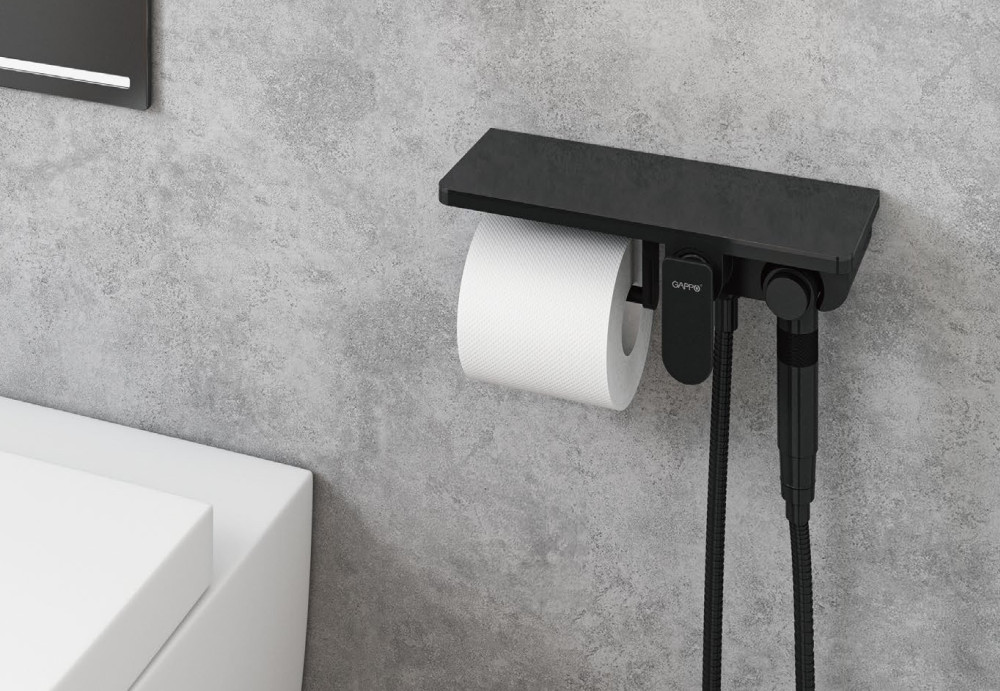 Гигиенический душ с бумагодержателем и полочкой черный GAPPO G7295-16