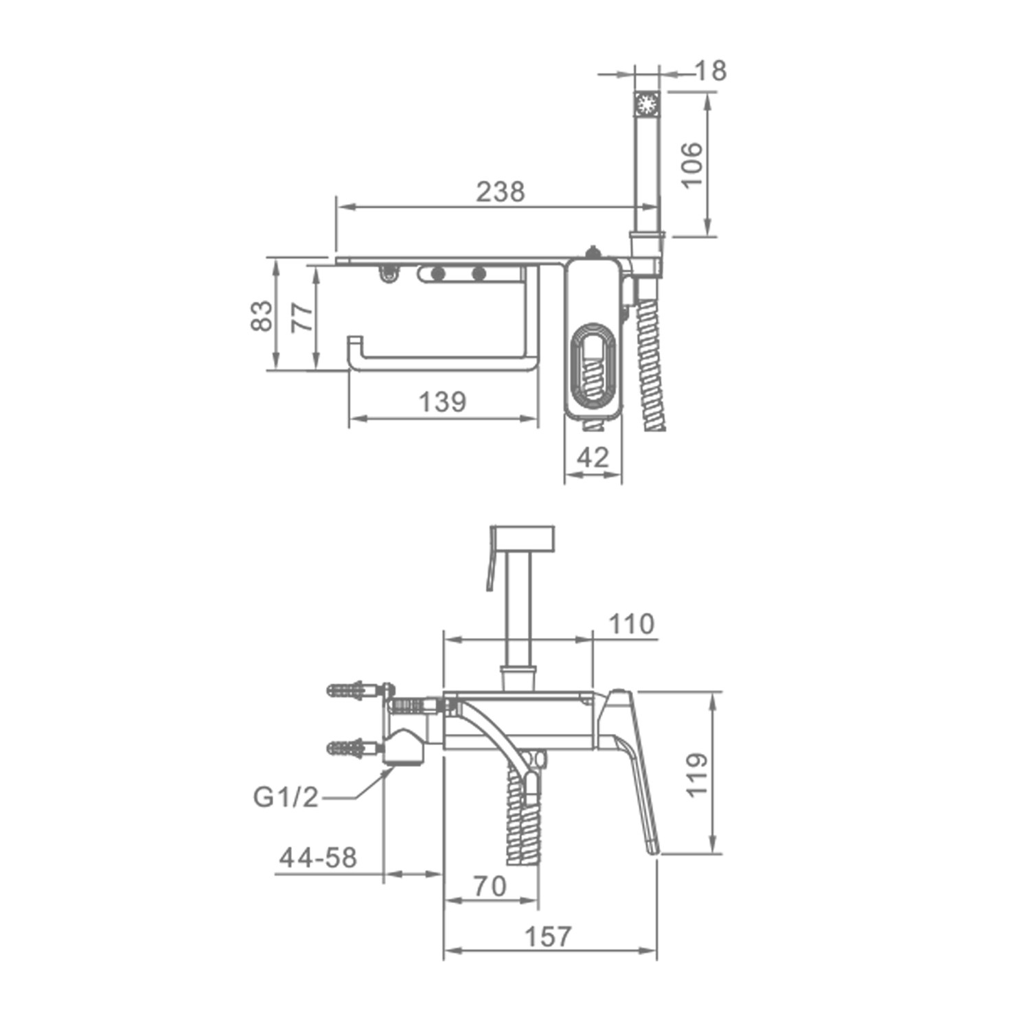 Смеситель Raglo с гигиеническим душем встраиваемый с полкой и держателем бумаги, графит R51.55.09
