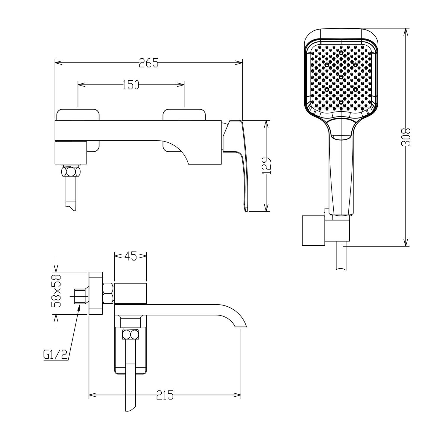 Смеситель Raglo для ванны и душа настенный излив поворотный 15 см, сатин золотой R02.30.03