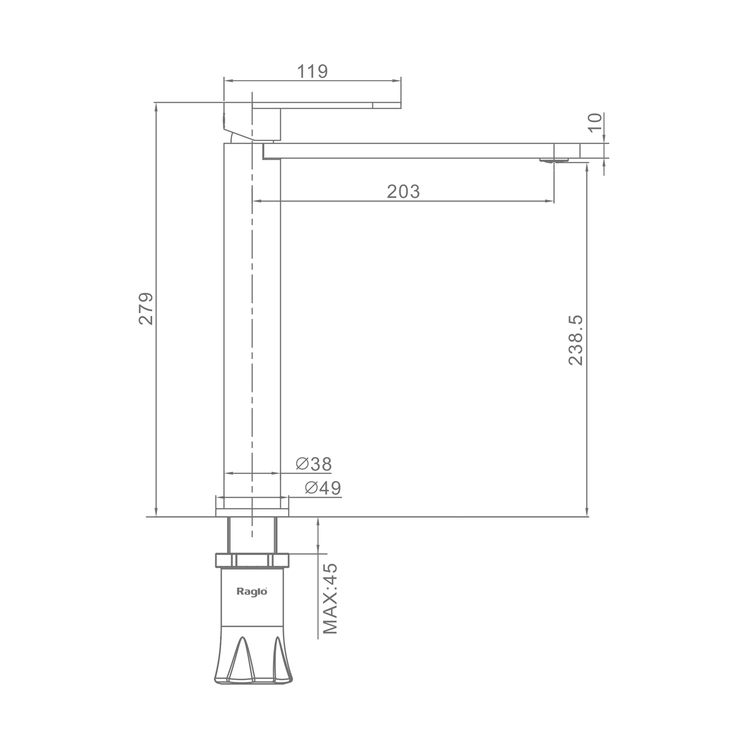 Смеситель Raglo для раковины высокий монолитный, графит R10.15.09
