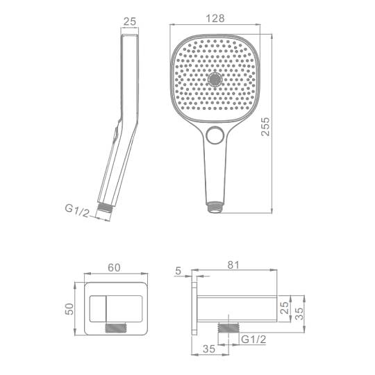 Держатель для душевой лейки с подключением шланга + душевая лейка(3 режима)+душевой шланг 1.5м RAGLO