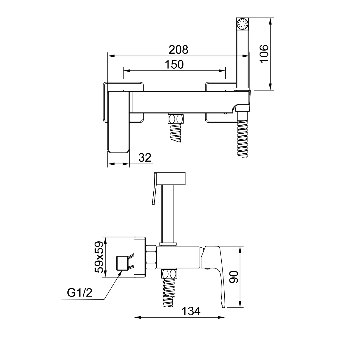 Смеситель Raglo с гигиеническим душем настенный , золото R01.51.23