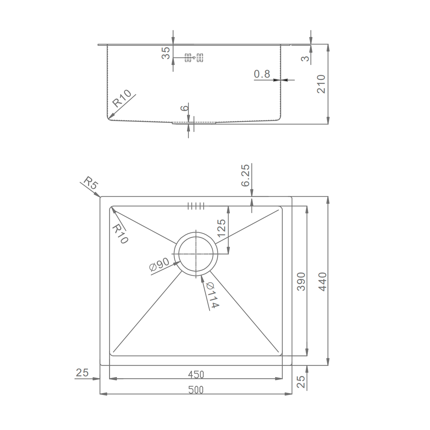 Кухонная мойка Raglo R703.5044.09 из нержавеющей стали в базу от 60см, графит