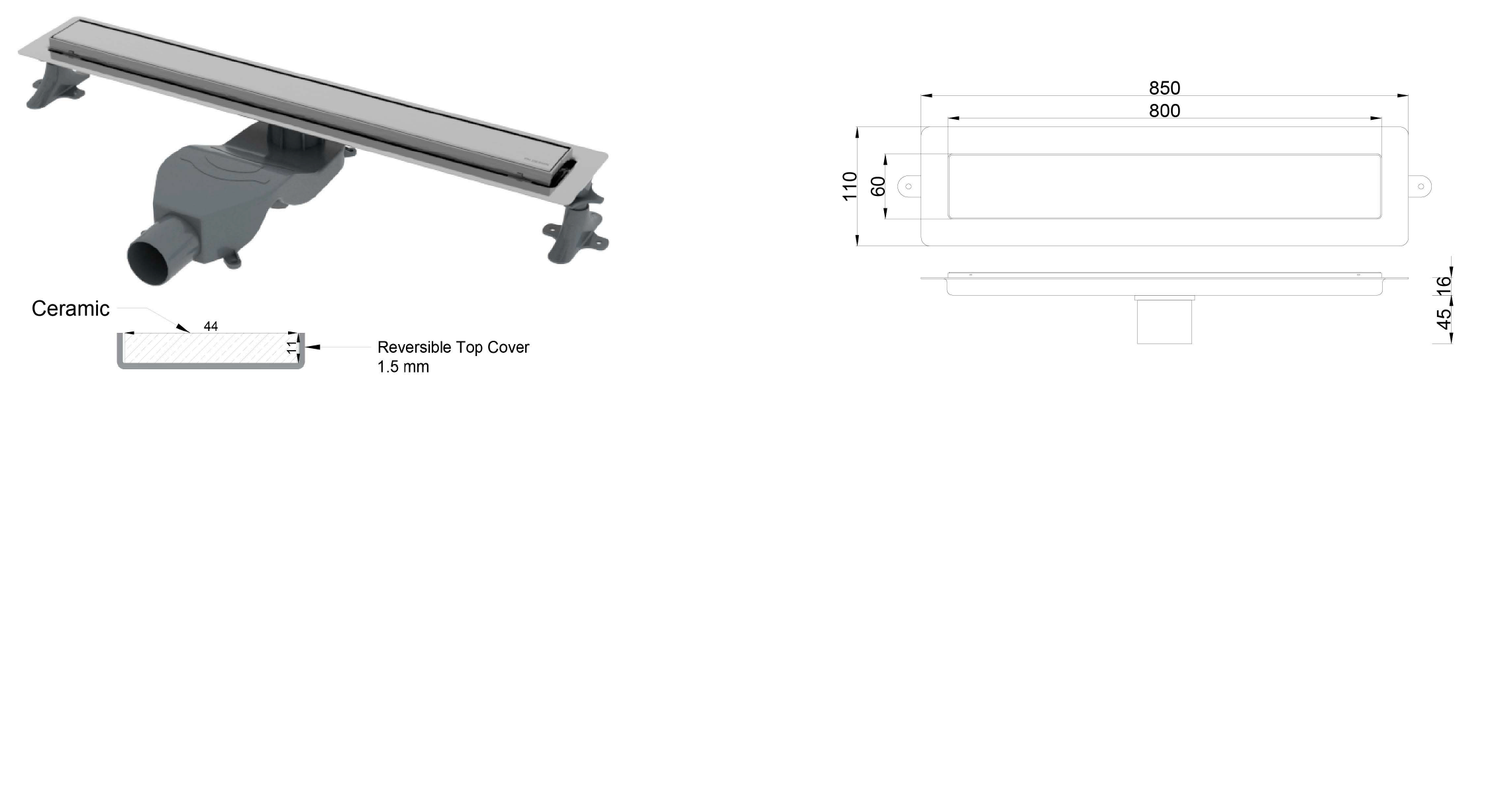 Душевой лоток Premium Linear 80см, нерж.сталь ХРОМ (Satin)