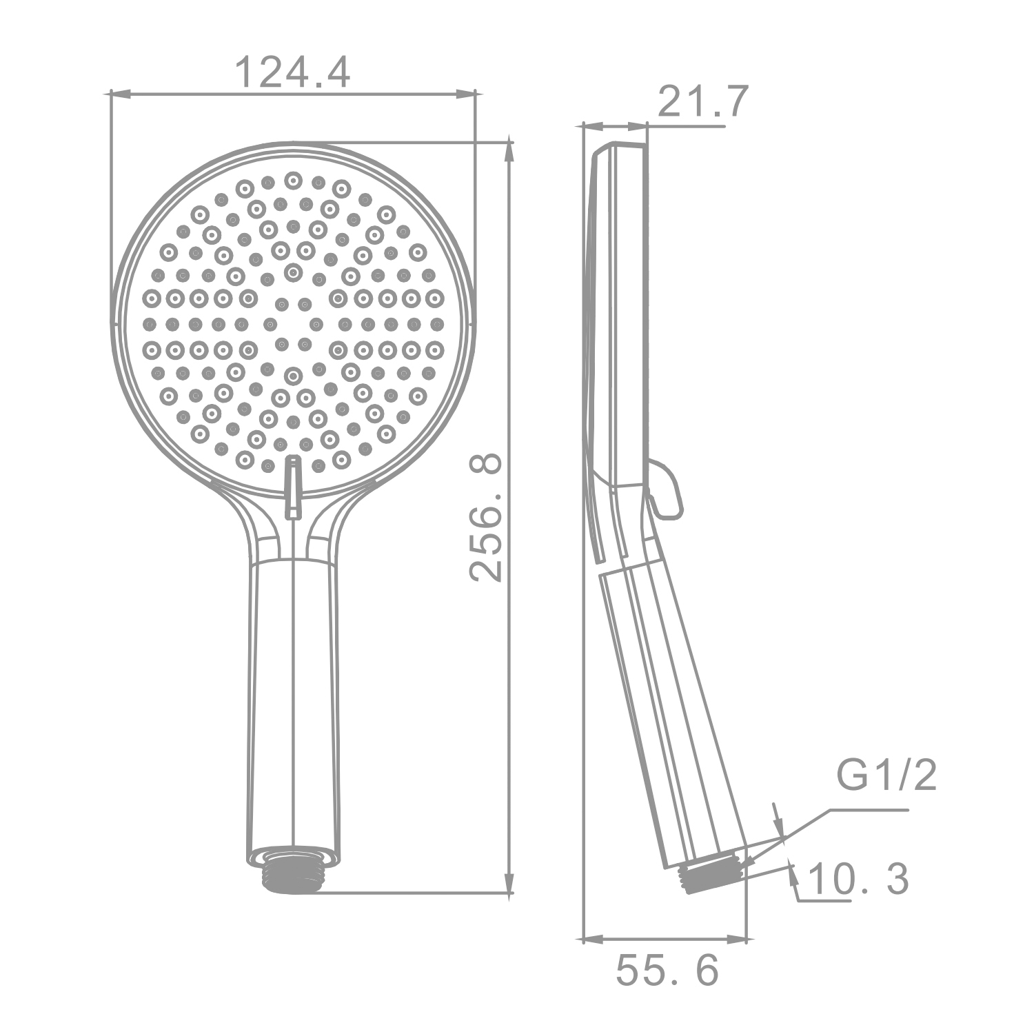 Лейка душевая Raglo R450.50.03 3-х режимная круглая пластик/силикон, Сатин золотой