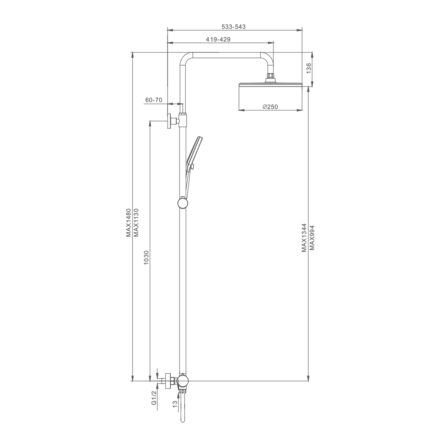 Душевая система Raglo R20.25.09 для душа  с термостатом (без излива), графит