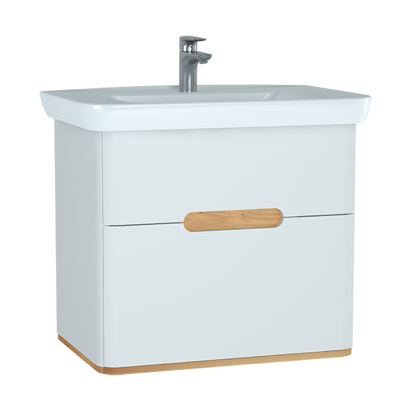 60824 Sento Тумба с раковиной с 2 ящиками 80 см с LED подсветкой цвет матовый белый VITRA