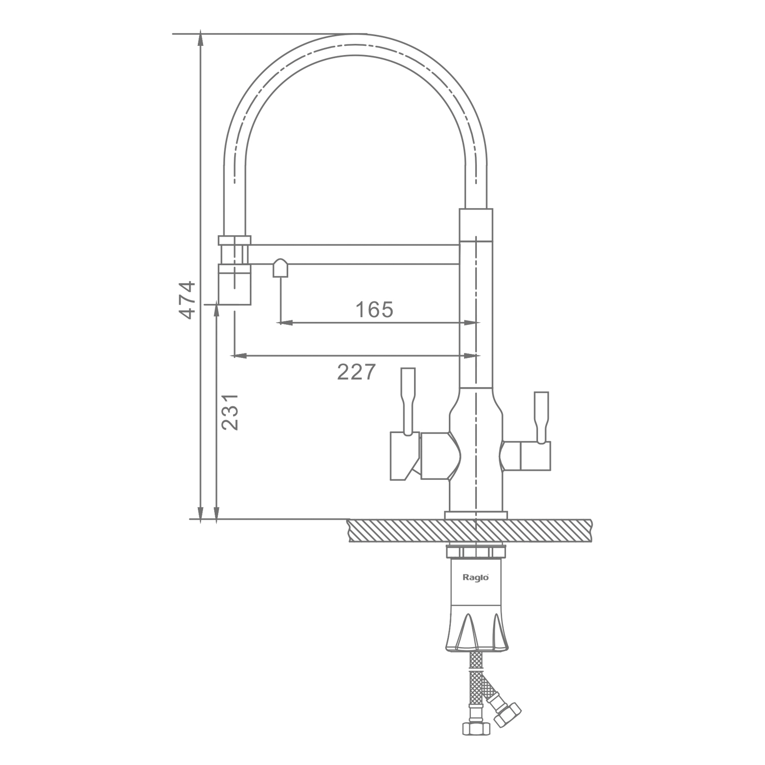 Смеситель Raglo для кухни с подключением к фильтру съёмный гибкий излив с магнитным фиксатором, графит R81.63.09