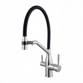 Смеситель для кухни с фильтр для питьевой воды сатин/черный FRAP F4397-5