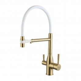 Смеситель для кухни с фильтром для питьевой воды белый золото FRAP F4398-3